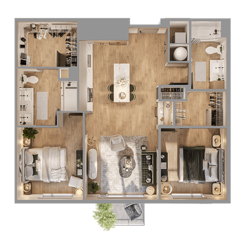 Floor plan for 2 beds, 2 baths, 1128 sqft